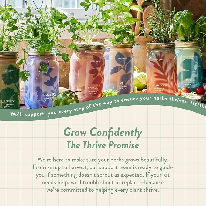 Modern Sprout Garden Jars+Smart Growbar Bundle- Self-Watering Hydroponic Herb Growing Kit with Full-Spectrum LED Grow Light, Organic Herb Seeds, Smart App, Adjustable Brightness, Gift for Mother's Day