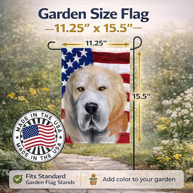 Caroline's Treasures CK6483GF Central Asian Shepherd Dog American Flag Garden Flag Mailbox Flag Decorative Yard Flag Banner Outside Patio Artwork Yard Flower Beds, Garden Size, Multicolor