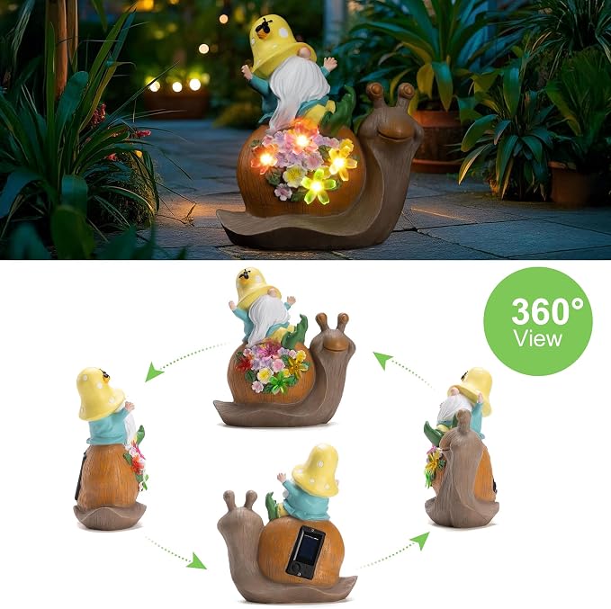 Etlemonde Solar Gnome Snail Statue, Garden Decor