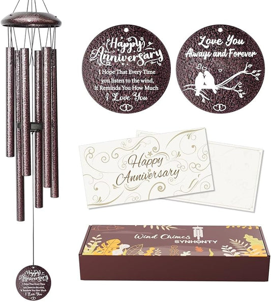 Anniversary Wind Chimes Gifts for Men Women, Happy Anniversary Decorations, 25" Wind Chimes Romantic Gift for Couple, Parents, Wife, Husband, Friends (Mr & Mrs