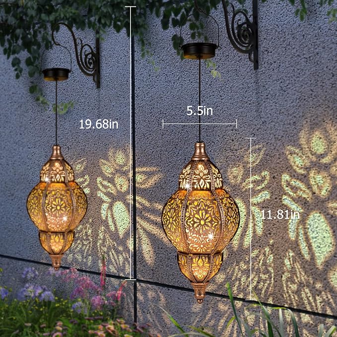 Solar Lantern Outdoor Waterproof, Hanging Garden Decor, Metal Moroccan Decorative Lights for Yard, Patio, Lawn, Porch, Unique Housewarming Gifts