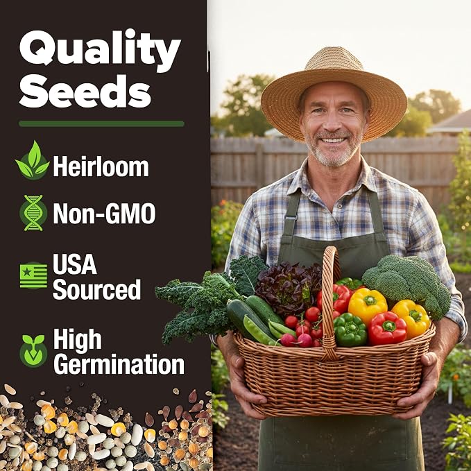 HOME GROWN 15 Variety Survival Seed Vault 8,800+ Heirloom Non-GMO Vegetable Seeds for Planting, High Germination, Complete Garden Starter Kit, Prepper Survival Gear, Indoor Outdoor