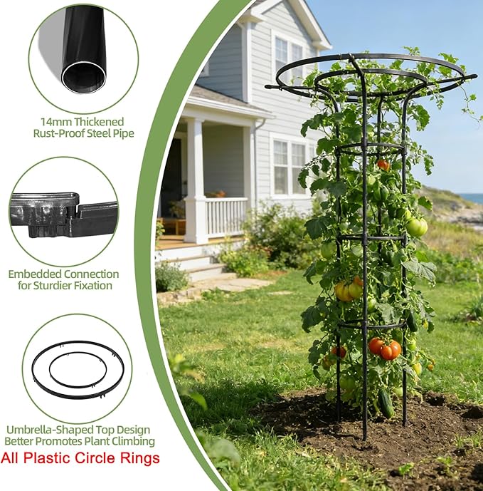 Garden Trellis for Climbing Plants Outdoor,84.6" Tall Umbrella Trellis,Height Adjustable Mushroom Top with Heavy Duty Twisted PE-Coated Metal Pipe for Potted Plants Vines Rose Clematis Vegetables