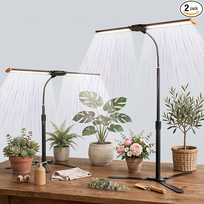 2-Pack Grow Light for Indoor Plants Growing,6000K LED Lamp for Desk Plants | Sun Spectrum with White Red Blue LED,Light Strip Foldable & Height Extendable 9-25'', Auto Timer 4 8 12Hrs
