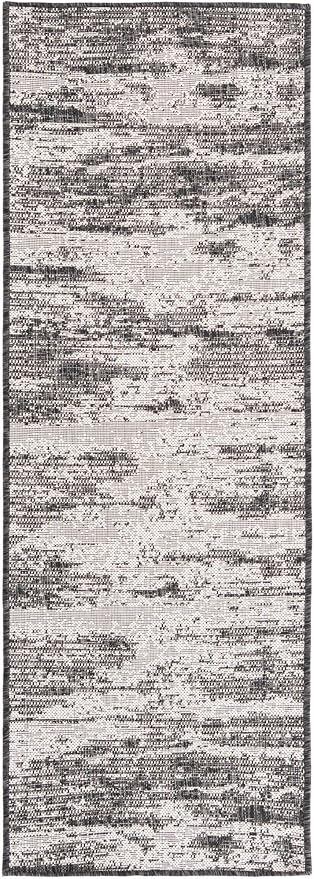 Unique Loom Outdoor Modern Collection Area Rug - Cartago (2' x 6' 1" Runner, Charcoal/ Ivory)