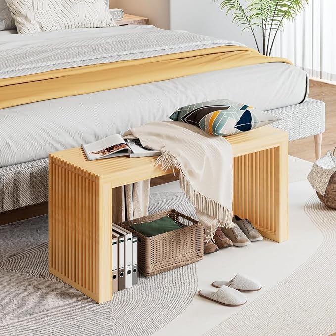APRTAT Bamboo Outdoor Bench 35 inch Waterproof Shower Bench Farmhouse Decor Indoor Kitchen Table Bench, Entryway Shoe Rack Bench for Living Room, Hallway, Bedroom, Bathroom
