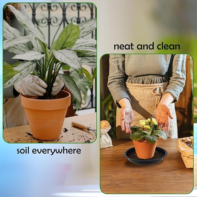 4 Pack 14 Inch Round Plant Saucers for Less 12 Inch Pot Indoors Outdoors Plant Trays for Pots Planter Saucer Plastic Drip Tray Planter Water Tray(Black, 13.8"(4pcs))