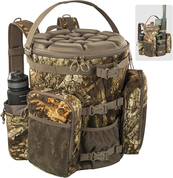 BLISSWILL Hunting Bucket Backpack with Seat Suitable for 5-gallon Seat，Dove Hunting Accessories，Daypack for Rifle Bow Gun（Not including Bucket and Lid）