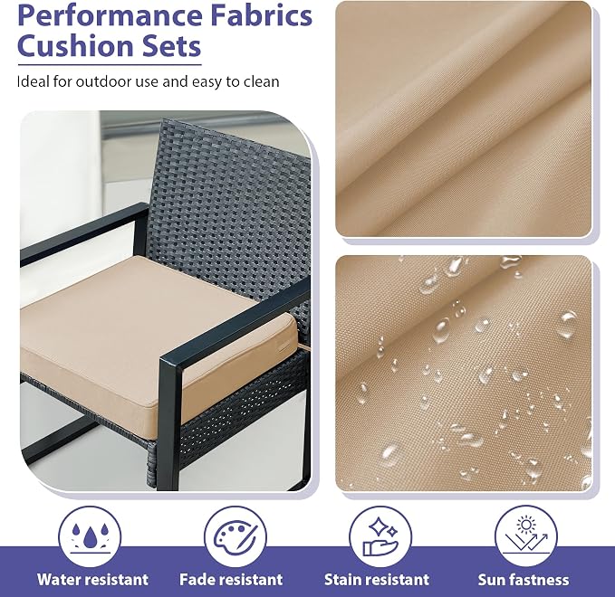 IPYNBAP Outdoor Chair Cushions Set of 4 -Waterproof Outdoor Seat Cushions for Patio Furniture, Patio Chair Cushion with Handle and Ties, Out Door Chair Pads,17x16x2-Square,Beige