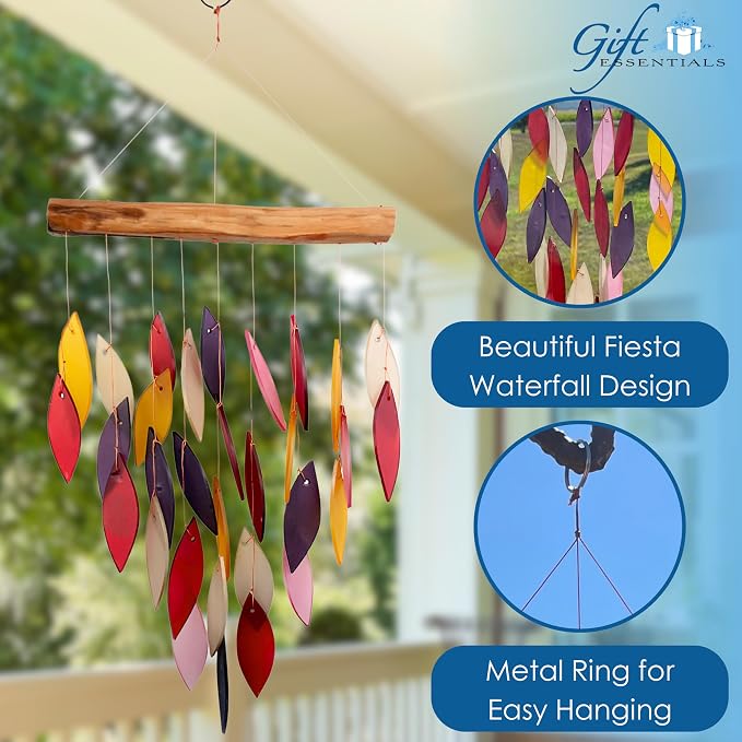 Blue Handworks Fiesta Waterfall Glass Wind Chime | Handcrafted Waterfall Glass Wind Chime in Rich Crimson, Eggplant Purple, Blush Pink, Burgundy and Golden Amber