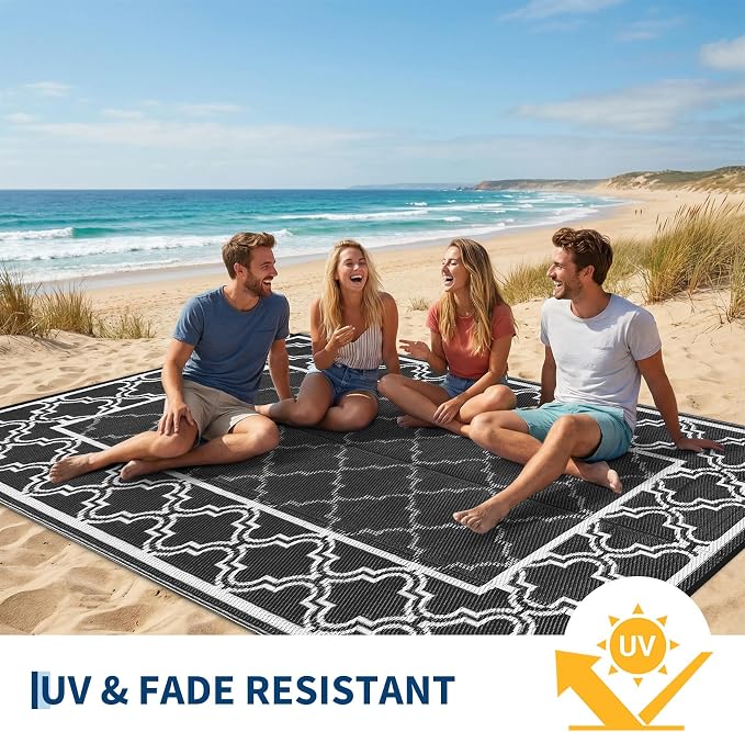 Garvee Reversible Outdoor Rug 8x10, Waterproof Outdoor Plastic Straw Rug with Interlacing Pattern, RV Mat for Picnics, Patio, Camping, Balcony, Deck, Backyard, Porch