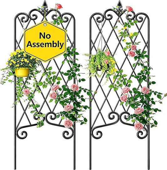 Amagabeli Garden Trellis for Climbing Plants 47” x 16” Rustproof Black Iron Plant Trellis Potted Vines Vegetables Flowers Patio Metal Wire Lattices Grid Panels for Ivy Cucumbers Clematis 2 Pack GT03