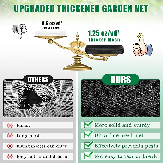 10 X 50 FT Thicker Garden Mesh Netting Pest Barrier for Raised Beds, Black Fruit Tree Netting for Cicadas, Bird Insect Blueberry Bush Strawberry Netting Cover for Garden Protection, Shading Rate 30%