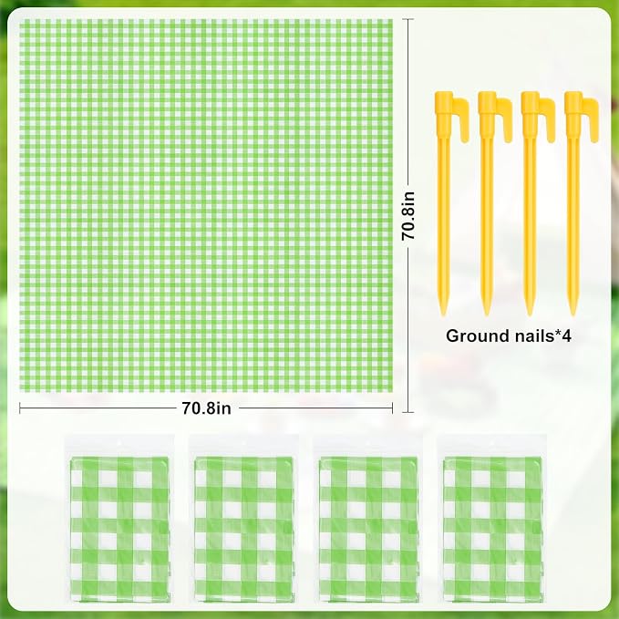 4 Pcs Disposable Outdoor Picnic Blankets 70.9''x70.9'' Portable Pocket Blanket Foldable Waterproof Picnic Mats Sandproof Beach Blanket with Ground Spikes for Beach Travel Hiking Camping