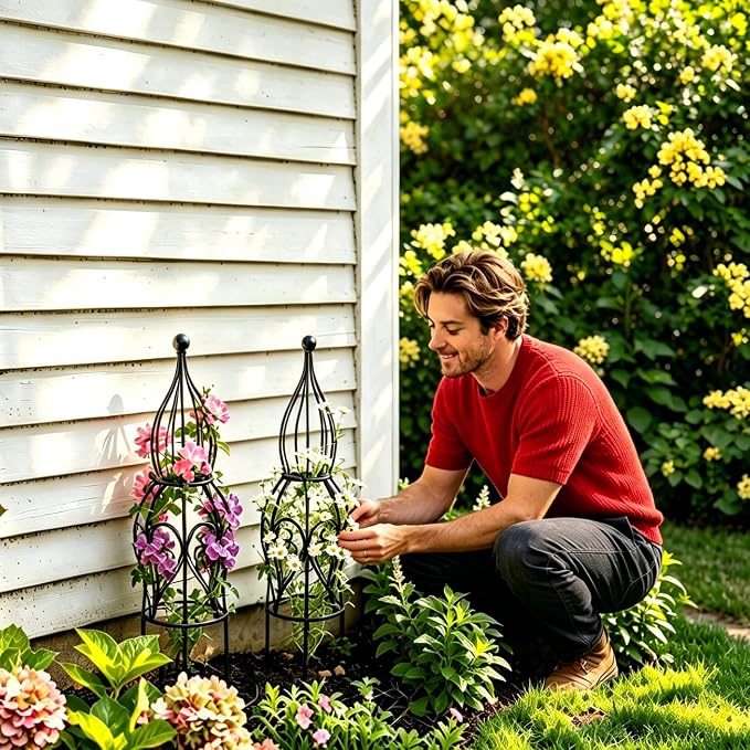 2-Pack Metal Garden Obelisk Trellis, 26.4" Butterfly Rose Plant Support | fits 9-12in planters,metal topiary trellis for roses clematis ivy jasmine, 2-pack patio outdoor plant support