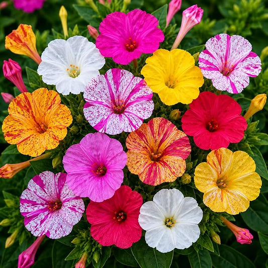 100 Broken Color Four O’Clock Flower Seeds for Planting, Mixed Heirloom Mirabilis Jalapa Seeds, Vibrant Speckled & Striped Evening Blooming Flowers, Non-GMO Garden Flower Seeds