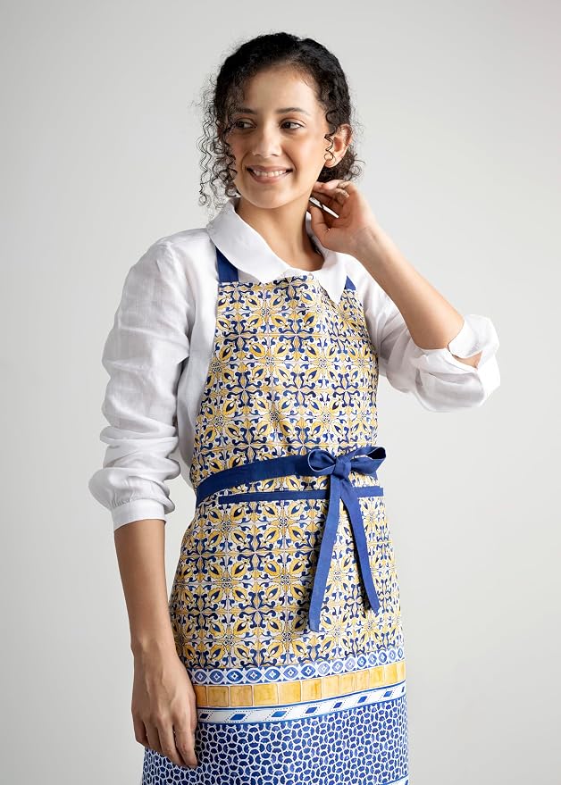 Maison d' Hermine Aprons for women with Pocket 100% Cotton (27.50"x31.50") | Adjustable Neck Strap & long ties Apron Men Chef Wedding Cooking Gardening Server Maid