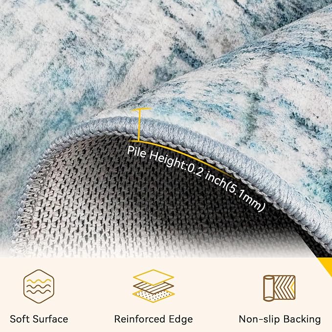RELEANY Washable 8'x10' Abstract Area Rug for Living Room Teal Blue | Carpet for Bedroom, Kitchen, Office, Hallway and Entryway, Printed Pattern, Non‑Slip, Soft, Stain‑Resistant, Easy to Clean