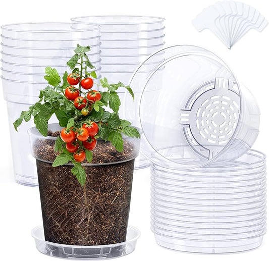 homenote 6.7 Inch Clear Nursery Pots 14 Pack with Drainage and Plant Saucers, Rigid High Transparency Plastic Nursery Pots for Plants,Thick Walled Planter Nursery Pots with Upgraded Drainage Holes