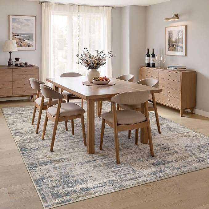 UERMEI 7x9 Area Rug for Living Room Washable Abstract Brown Carpet | Low Pile Non-Slip Soft Neutral Modern Kid Pet Friendly Large Rugs For Bedroom Dining Room Nursery Office Indoor Decor