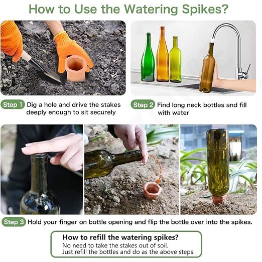 Terracotta Watering Spikes, 8 Pack Plant Watering Devices Self Watering Spikes Vacation Clay Watering Stakes Garden Plant Watering Globes for Indoor & Outdoor Plants