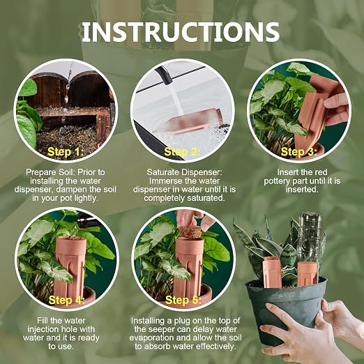 Terracotta Watering Spikes, 4 Pack Plant Watering Devices Self Watering Spikes Vacation Clay Watering Stakes Garden Plant Watering Globes for Indoor & Outdoor Plants
