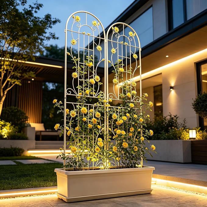 4/2 Pack White Metal Garden Trellis, 86.7" x 19.7" 71" x 19.7" Rustproof Plant Support Frame, Decorative Climbing Vine Trellis for Flower Vegetable Patio Garden Decor (White, 86.7" x 19.7", 2 Pack)