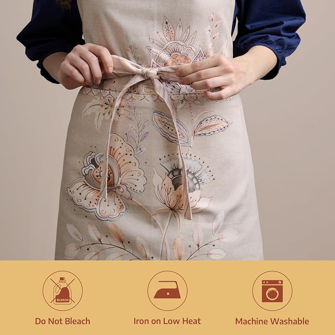 Maison d' Hermine Aprons for women with Pocket 100% Cotton (27.50"x31.50") | Adjustable Neck Strap & long ties Apron Men Chef Wedding Cooking Gardening Server Maid