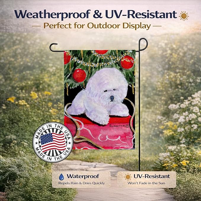 Caroline's Treasures SS8957GF Christmas Tree with Bichon Frise Garden Flag Mailbox Flag Decorative Yard Flag Banner Outside Patio Artwork Yard Flower Beds, Garden Size, Multicolor