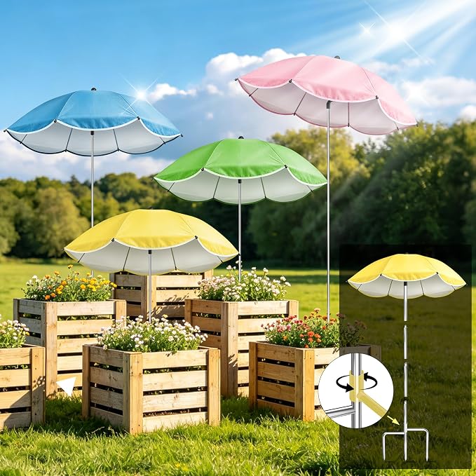 4 Pack Plant Umbrellas for Outdoor Plants, Upgraded 360° Rotating 3-Prong Ground Stake for Stronger Grip, Stable Garden Shade Umbrella for Flowers, Vegetables, Fruit Trees, Raised Beds & Planters