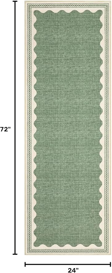 GarveeHome Scalloped 2x6 Runner Rug for Hallway Washable Kitchen Rugs Non Slip Solid Sage Green Modern Soft Low-Pile Indoor Carpet for Entryway Laundry Room Floor Mats