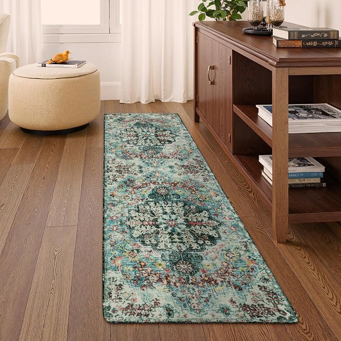 Lahome Reine Bohemian Floral 2x6 Washable Hallway Runner Rug, Non Slip Kitchen Laundry Hallway Rug Runner, Pet Friendly Bathroom Indoor Carpet Runners for RV Camper Entrance Bedroom