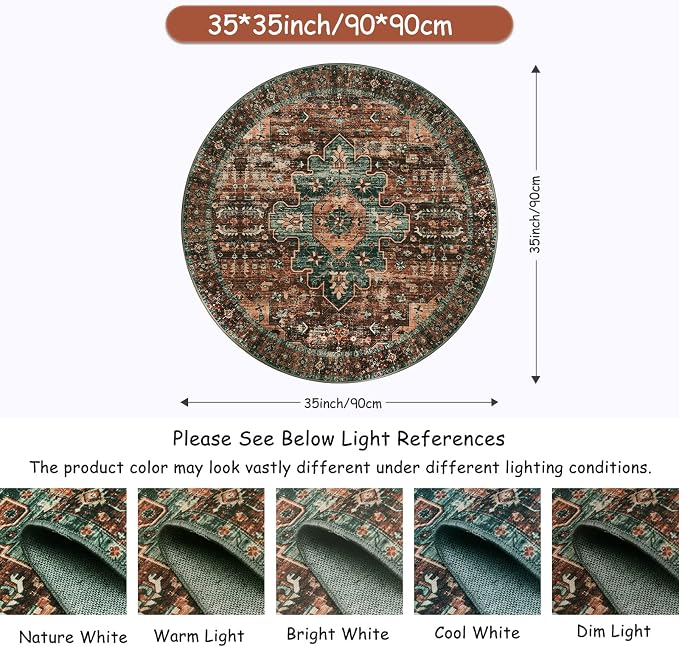 Moynesa Ultra-Thin Washable Round Rug - 3Ft Brown Entryway Rug Low Pile Bathroom Circle Mat, Non Slip Non Shedding Indoor Kitchen Floor Accent Carpet for Bedroom Living Room Foyer Doorway