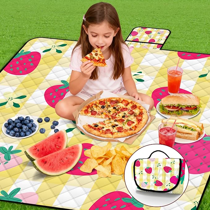 Extra Large Picnic Blanket Waterproof,80"x 80"Foldable Machine Washable Beach Blanket,Outdoor Blanket for 6-8 Adults,Picnic Mat Suitable for Indoor Crawling,Park Beach,Camping,Hiking,Travel（Yellow）
