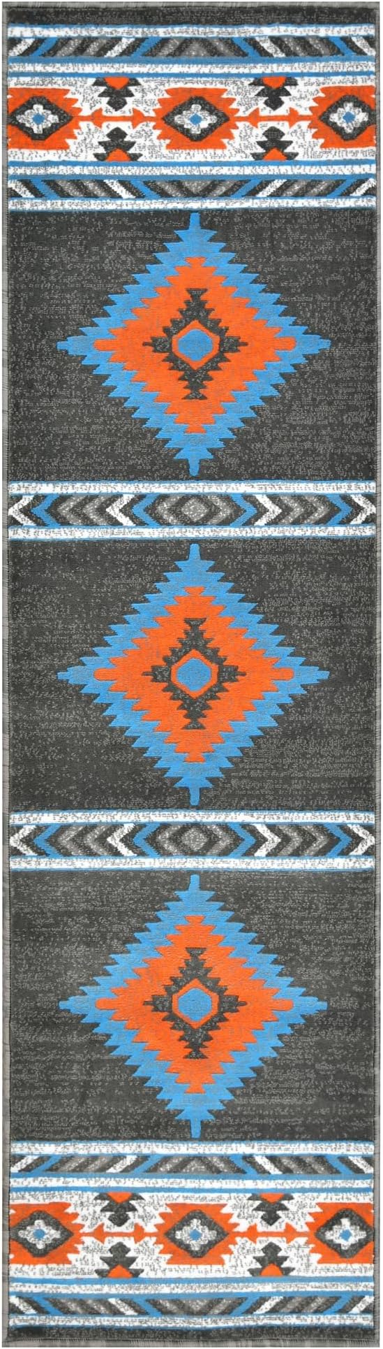 YHSF Southwestern Area Rug - Anti Static & Washable - Lead, 2 ft x 7 ft | Soft Native American Tribal Floor Rugs for Living Room, Bedroom, Hallways, and More - Easy-to-Clean Home Decors