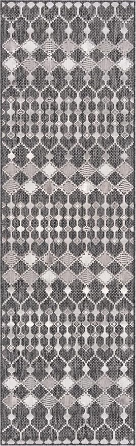 Unique Loom Outdoor Trellis Collection Area Rug - Traliccio (2' 11" x 10' Runner, Charcoal/ Ivory)