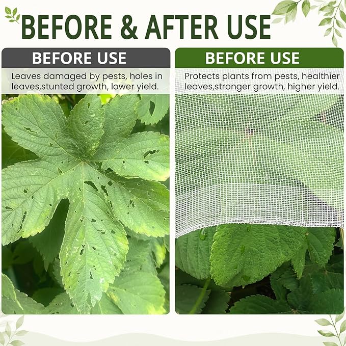 6.5Ft x 10Ft Garden Netting, Fine Mesh Insect Netting for Plant Protection, Mosquito Bug Bird Barrier Mesh Cover for Vegetables Fruits Flowers Raised Beds