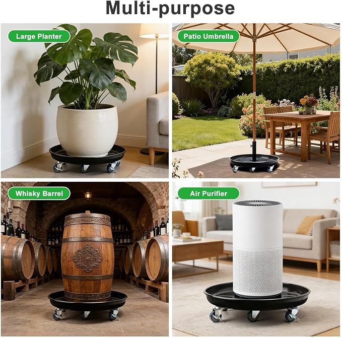 1 Pack 20 Inch Metal Plant Caddy With Lockable Wheels,Plant Stand Dolly for Heavy Planter,Wheeled Planter Saucer Tray,Rolling Plant Stand,Heavy-Duty Plant Caddy for Indoor and Outdoor(Black)