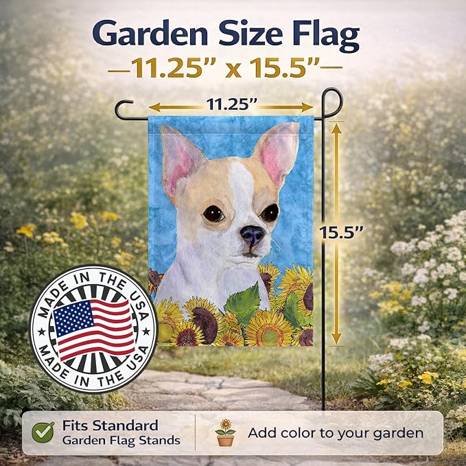 Caroline's Treasures SS4243GF Chihuahua in Summer Flowers Garden Flag Mailbox Flag Decorative Yard Flag Banner Outside Patio Artwork Yard Flower Beds, Garden Size, Multicolor