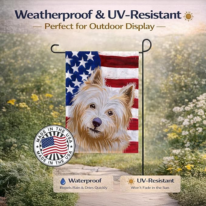 Caroline's Treasures CK6633GF Norwich Terrier Dog American Flag Garden Flag Mailbox Flag Decorative Yard Flag Banner Outside Patio Artwork Yard Flower Beds, Garden Size, Multicolor