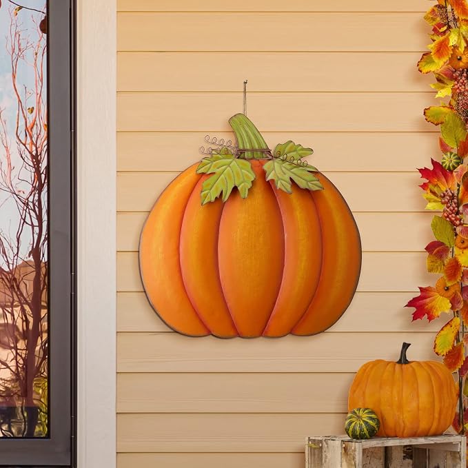 Glitzhome 37.5"H Fall Decorative Yard Signs with Stakes, Oversized Metal Pumpkin Garden Yard Stake for Home Lawn Yard Pathway Front Door Fall Harvest Thanksgiving Wall Hanging Decor