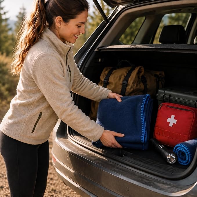 Wool Camping Blanket 10-Pack - 70% Wool Heavy-Duty Military Style Throw, Warm & Washable, Fire Retardant Cover for Emergency, Survival & Outdoor Use - For Camping, Car, Home & Hiking, Navy 66x90