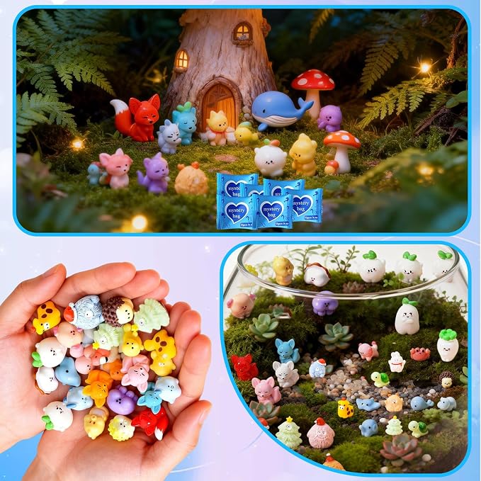 Mini Glow In The Dark Animal Resin Models, Resin Animals Mystery Bags, Individually Wrapped Blind Bags Tiny Animal Figurines, Collectible Mini Animals For Fairy Garden, DIY Crafts (50, B-Animal)