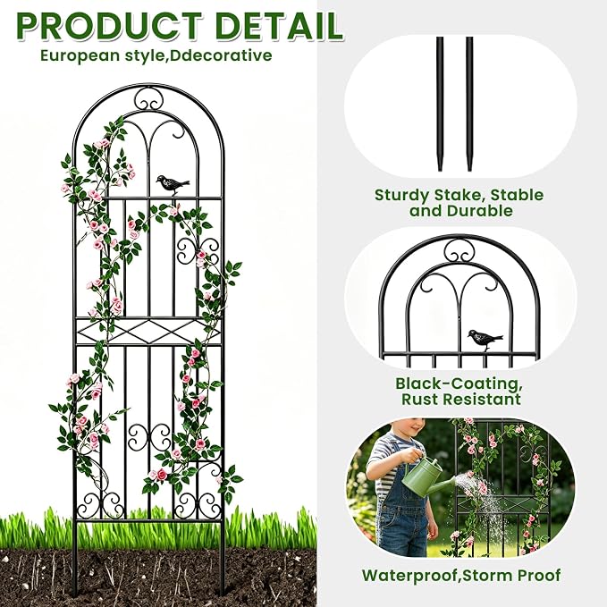 1 Pack 47.2"x19.7" Metal Gardon Trellis for Climbing Plants Flowers Outdoor, Rustproof, Heavy Duty, Black Coating Plant Support for Rose, Vines, Flowers, Perfect for Training Climbing Plants, Black