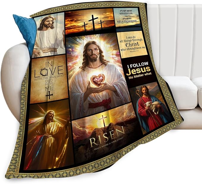 Jesus Throw Blanket Cozy Plush Christian Religious Gifts Blankets Flannel Fleece Lightweight Fuzzy Blanket for Girls Women Men Boys 80"X60"