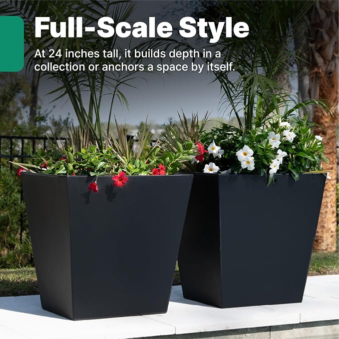 Step2 Tremont 20x24 Planter 2-Pack, Large Resin Planters for Outdoor Plants, Self-Watering, Black