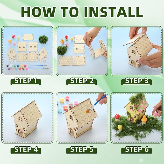 DoubleFill 18 Sets Wooden Fairy House Craft Kit for Kids - Classroom DIY Fairy Garden with Paints & Decorations - School Arts Crafts & Birthday Gift for Activity Party Decor (Classic Style)