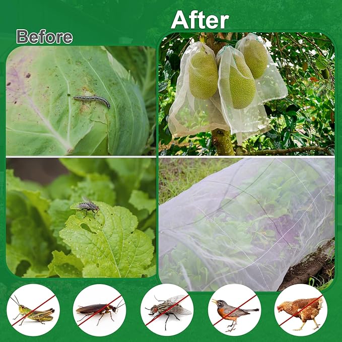 NONMON Garden Netting 10 x 50FT Ultra Fine Mesh Netting, Insect Netting Plant Covers Pest Barrier Protection Bird Mosquito Netting for Raised Beds Vegetables Fruits Flowers Crops Blueberry Shrubs