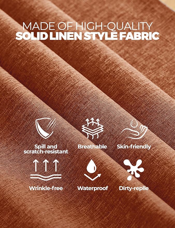 Decorelia Table Cloth for Rectangle Dining Table, Faux Linen Waterproof Texture Farmhouse Washable Rectangular Tablecloth Cover for Birthday, Party, Picnics, Wedding Decor(Burnt Orange, 52 x70 Inch)