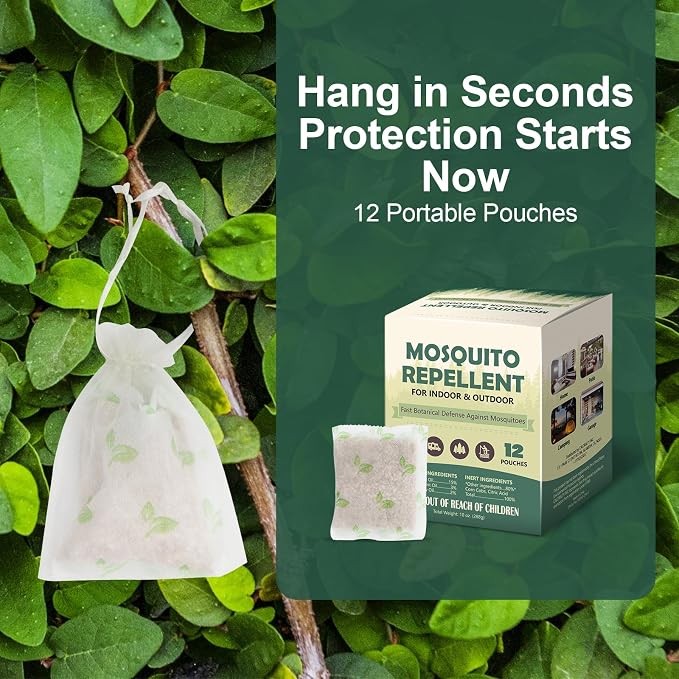 Mosquito Repellent Pouches 12 Pack, Mosquito Control Indoor Outdoor, Mosquito Repellent for Patio, Mosquito Deterrent for Yard Home Fishing Camping | Indoor Outdoor, For Patio, For Yard Home, For Fishing Camping